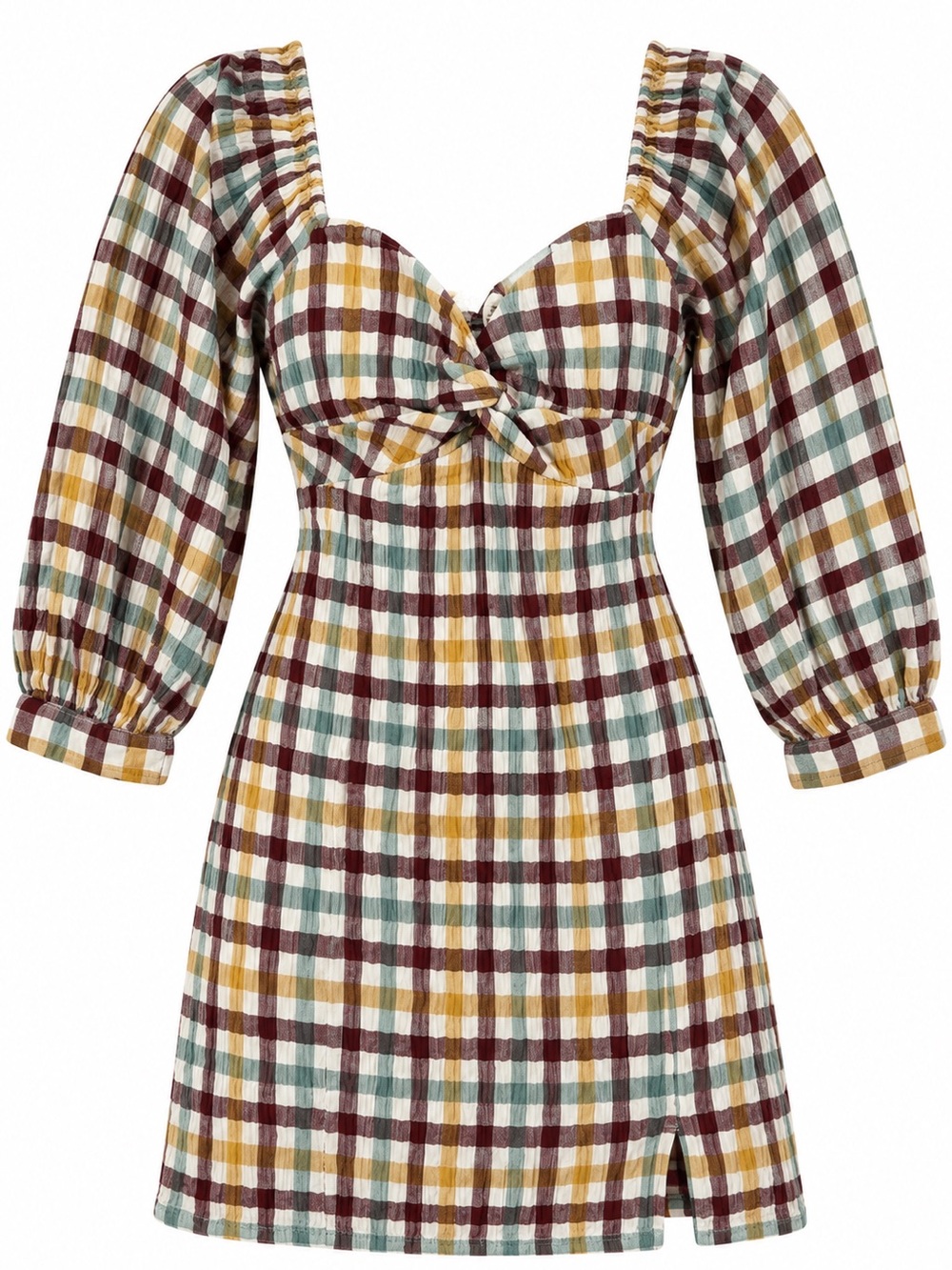 Roxy Plaid Mini Dress in Mustard, Teal & Burgundy